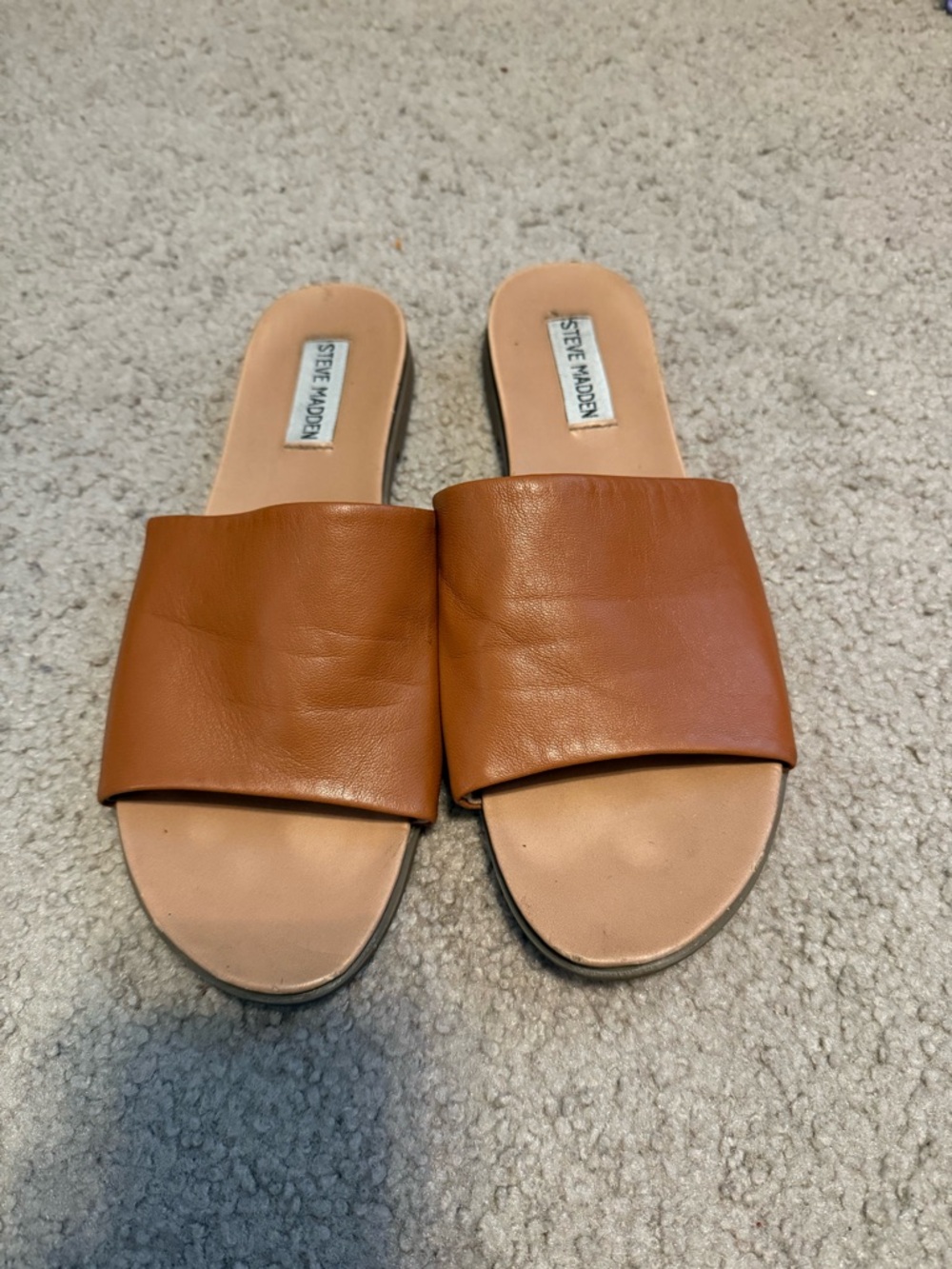 Steve Madden Cognac Leather Slide Sandals